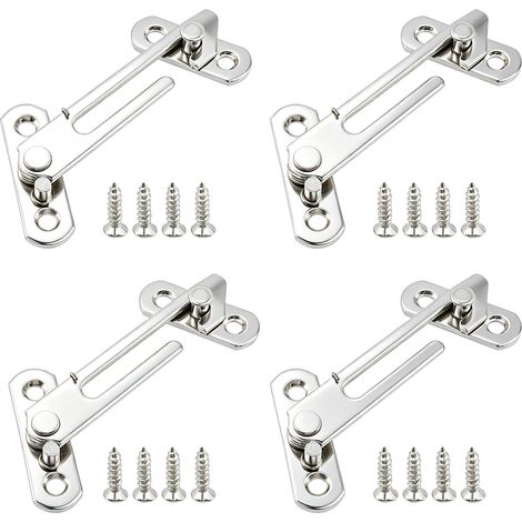 2 Paires Entrebailleur Fenetre en Acier Inoxydable, Limiteur Ouverture Fenetre avec Vis, Inoxydable Entrebâilleur Verrou de Sécurité pour Maison et École, Argent (1/5)