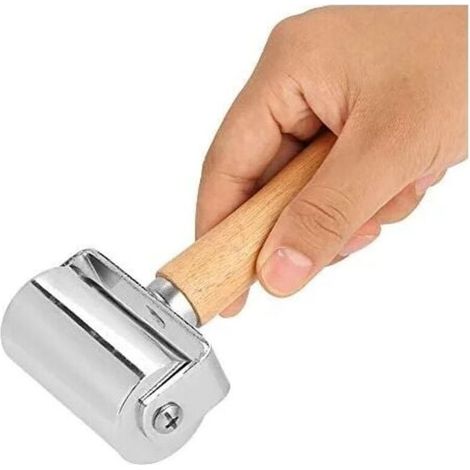 Poignée en bois Outils de plateau en cuir Presse de bord Rouleau de métal pour rouleau de colle à cuir, 60 mm,ton argenté(60mm) (1/5)