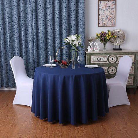 Nappe Ronde, Diamètre 160cm Lavable en Machine Peut être utilisé dans Les hôtels, Les banquets de Mariage et Autres Occasions Marine (1/4)