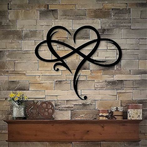 1 Décoration murale en métal, coeur infini, art du fer forgé, noir, 45x30cm, pour mariage et maison (1/3)