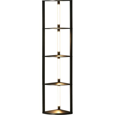 Lampadaire sur pied salon, lampadaire avec étagères d'angle à 4 niveaux, lampe LED dimmable, 41x29,5x163,5cm, noir (1/5)