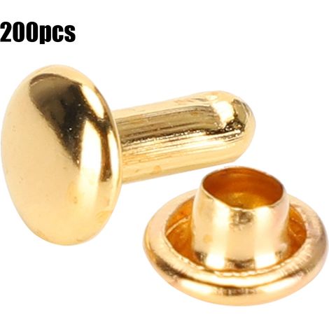 200 Doppelrundkopfnieten, Imitation Gold, 6 x 8 mm, für Lederschuhe, Taschen und Bekleidung. (1/5)