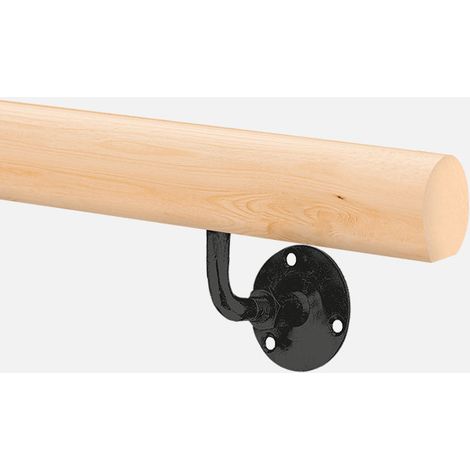 Kordo – Main courante en bois sapin 2m – Supports de fixation murale inclus – Recoupable et ajustable pour installations intérieures