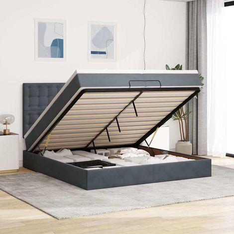 vidaXL Cadre de lit ottoman avec matelas gris foncé 200x200 cm velours (1/5)