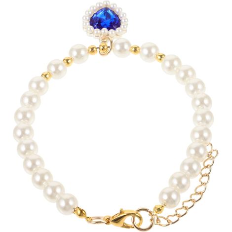 Dekoratives blaues Katzenhalsband mit Perlen und Edelsteinen, verstellbar (1/5)