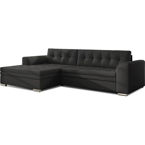 Canapé angle gauche convertible simili noir Kapitona 270cm (1/5)