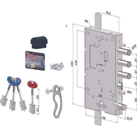 Serratura triplice applicare porte blindate d.m.+c.eur.rev. int.37 244 - (2441dcr0337s56)