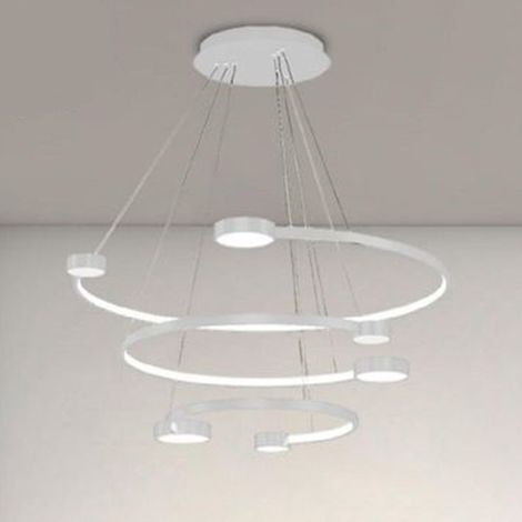 TRADE SHOP - Lampadario A Sospensione Led 65w 3 Semi Cerchi Con Telecomando Design Moderno Bianco 71378 -