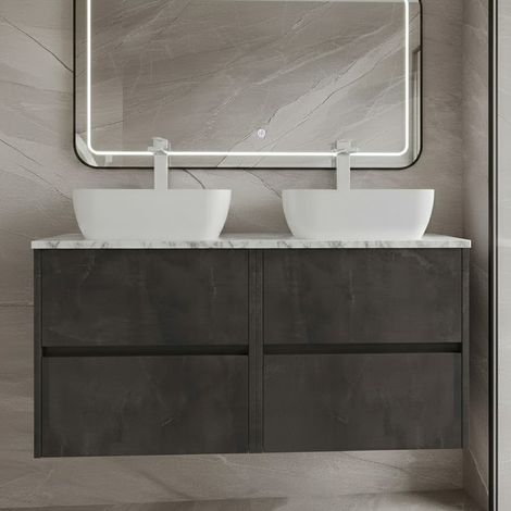 Havana Wall Hung 4-Drawer Vanity Unit with Carrera Marble Worktop 1200mm Wide - Metallic Slate (1/5)