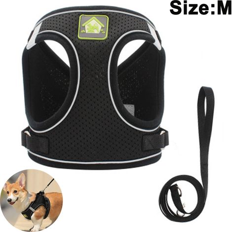 Lot de 2 harnais pour chien, faciles à enfiler, respirants, pour chiots, chats et chiens de petite et moyenne taille. Ces harnais en forme de gilet sont dotés d'une corde de traction réfléchissante et