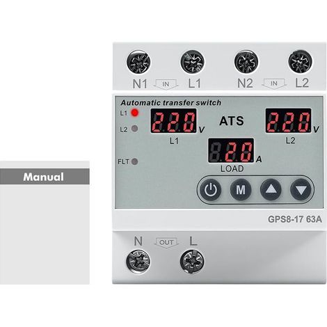 Commutateur de Transfert Automatique Inverseur de Source Monophasé 63A AC220V avec Affichage LED, protection contre les surtensions et les sous-tensions pour générateurs et systèmes photovoltaïques (1/5)