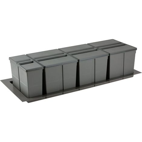 Poubelle tri sélectif 4 seaux 89 L – Largeur 1200 mm – Hauteur 277 mm – Décor anthracite – Pour caisson cuisine – Gollinucci (1/2)