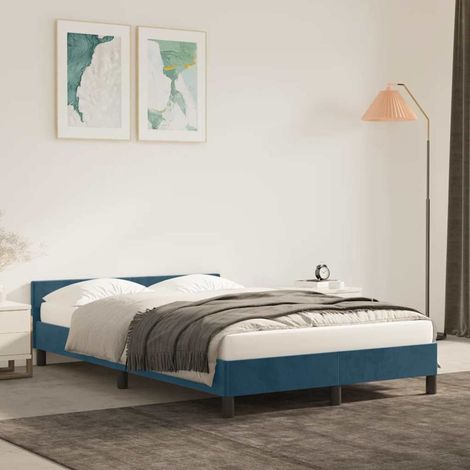Lit adulte avec tête de lit, Lit double Cadre de lit Bleu foncé 120x200 cm Velours MEMV974484 (1/5)