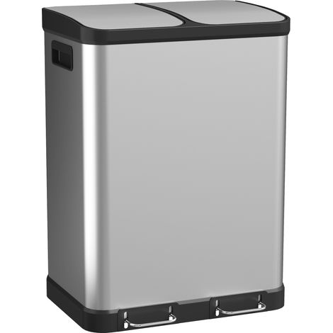 Poubelle de cuisine - HOMCOM - double compartiment 2 x 30L - couvercle à fermeture douce - acier inoxydable - 48,8x39,5x67cm - argen (1/5)