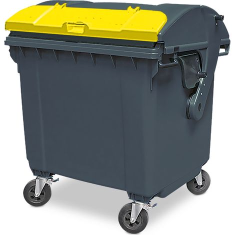 BRB 1100 Liter Großmüllbehälter/Müllcontainer nach EN 840, MGB, grau mit farbigem Deckel, Flachdeckel oder Runddeckel (grau/gelb Runddeckel)