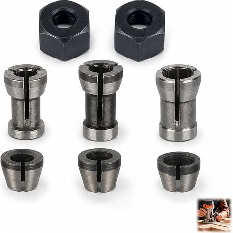 Lot de 8 Adaptateur Pince de Serrage Fraise Defonceuse, 6 mm 6.35 mm 8 mm Tête Adaptateur Convertisseur, pour Fraises à Bois, Machine à Graver CNC, Fraiseuse Électrique et Travaux de Bricolage (1/5)