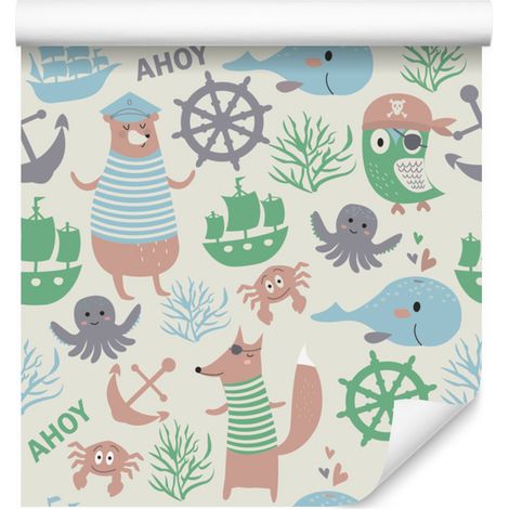 Papel pintado de animales piratas para salón y dormitorio, 50x1000 cm (1/5)