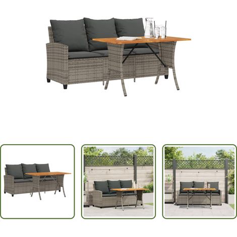 Gartentisch -  Gartensofa 3-Sitzer mit Kissen & Tisch Grau Poly Rattan (1/5)