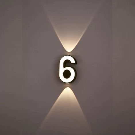 Hausnummer 6 LED Wandleuchte Außen, Up & Down Beleuchtung, IP65 Wasserdicht, Moderne Fassadenleuchte für Hauseingang