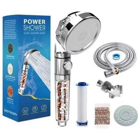 Shower head with three-speed water filter and negative ion water purification system (1/5)