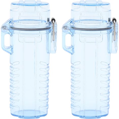 Lot de 2 étuis à briquets étanches en plastique transparent bleu, parfaits pour le camping et la randonnée. (1/5)