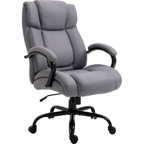 Ergonomischer Chefsessel, Belastbarkeit bis 220 kg, breite, gepolsterte Sitzfläche mit Armlehnen, höhenverstellbarer Drehstuhl mit Neigefunktion, Leinenoptik, hellgrau