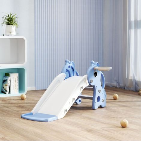 Toboggan enfant 3-en-1 girafe avec panier de basket et ballon, bleu, 106 x 51,5 x 52 cm (1/5)
