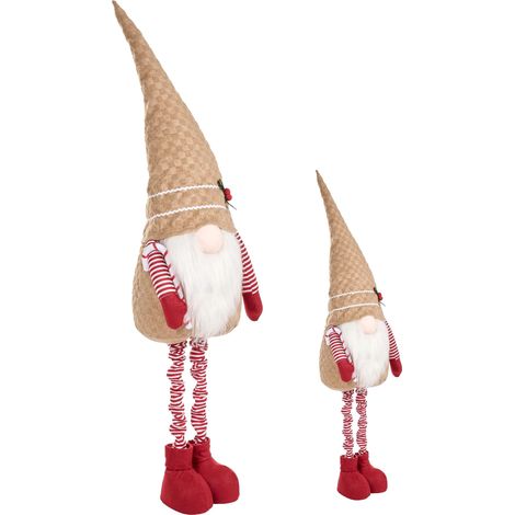 Lot de 2 Décorations de Noël en Tissu Fait Main Hauteur Réglable Forme de Gnome Multicolore Klaukkala (1/5)