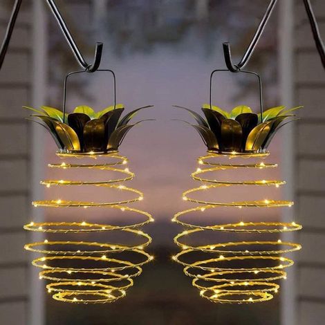 Set di 2 lanterne solari sospese - 60 LED - Illuminazione solare da giardino a forma di ananas - Illuminazione LED da giardino per esterni - 15,5 cm  15,5 cm  25 cm (1/5)
