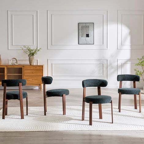 Sedia da pranzo in stile medievale moderno, sedia da cucina in tessuto, con braccioli, set da 4 pezzi, nera