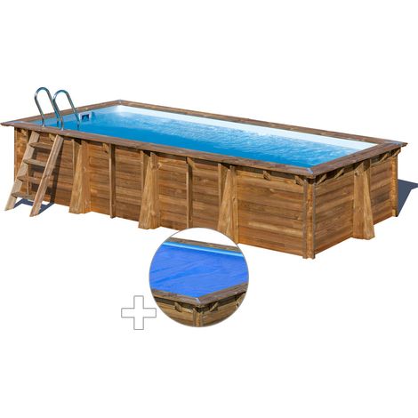 Kit piscine bois Gré Papaya 5,20 x 3,20 x 1,33 m + Bâche à bulles
