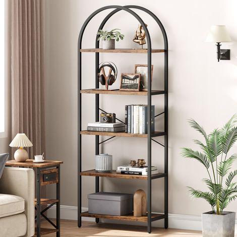 Bibliothèque à 5 niveaux,étagère industrielle ouverte pour salon, étagère moderne autoportante avec cadre en métal, bureau, chambre à coucher, 60x28x180CM,marron (1/5)