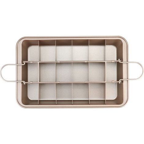 Brownieform mit Trennwänden, antihaftbeschichtet, 18 vorgestanzte Fächer, Backform aus Kohlenstoffstahl mit Griffen zum Backen von Brot im Backof (1/4)
