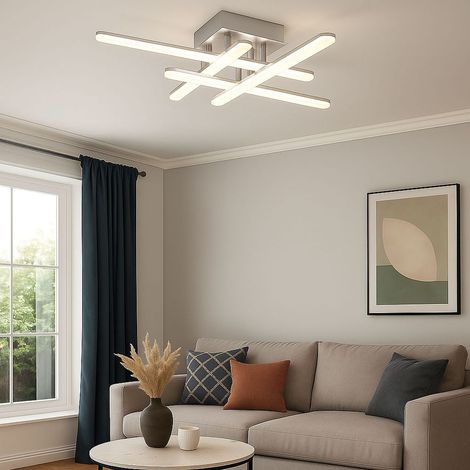 Deckenlampe Deckenleuchte Esszimmerlampe Wohnzimmerleuchte Designleuchte, Metall Chrom matt, 1x LED 6W 390Lm warmweiß, LxBxH 55x55x11,5cm