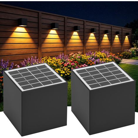 Lampe Solaire Murale 2Pack Lampe Murale Solaire Jardin Blanc Chaud Blanc Froid Applique Murale Étanche IP65 Lampes Solaires Lampe (1/5)