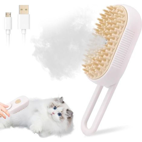1 Brosse Chat Vapeur, Fonction Massage, Poils Longs, Silicone, Pour Chat Et Chien (1/5)