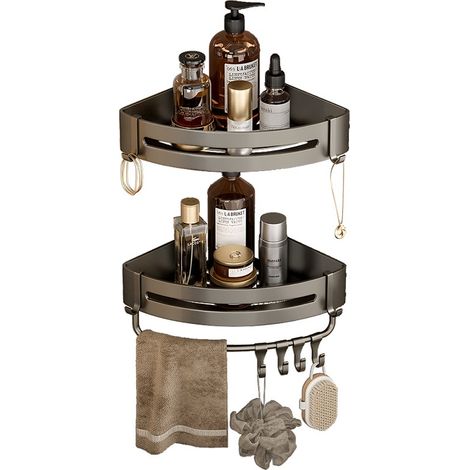 Etagere Douche sans Percage Angle  Lot de 2 gris pistolet (1/5)