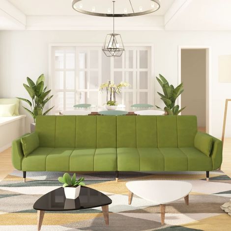 Schlafsofa 2-Sitzer Bettsofa Loungesofa mit 2 Kissen Hellgrün Samt DE62285 (1/5)