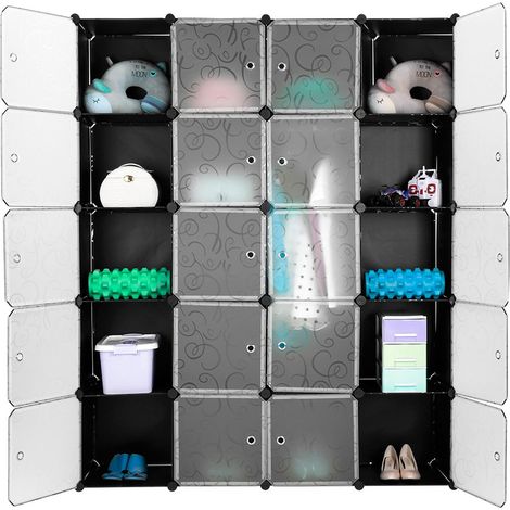 SiFree® Armoire de Chambre avec 20-Cube Porte Meuble de Rangement avec Penderie Modulable Tige à Vêtements Armoire Penderie Étagère de Rangement en Plastique