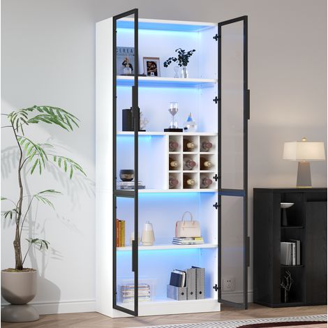 Vitrina 80 x 35 x 200 cm con LED, puertas de vidrio con marco de aluminio, blanca HAVRYA (1/5)