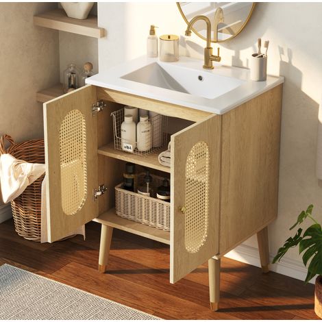 Mueble con lavabo de 61 cm, MDF, madera natural, OKMYHOME (1/5)