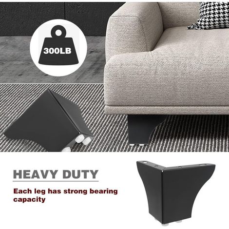 piezas de patas de acero de 10 cm para muebles, armarios, sillas, mesas, roperos, cajones de TV y sofás con tornillos (Negro, 4" (10 cm)) (1/3)