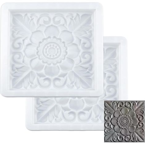 Lot de 2 moules en béton pour trottoirs, 46 x 46 x 3,9 cm, beaux moules en moule, grands moules carrés en plastique, pour pavés, fleurs, bricolage, tampon de ciment, pour jardin (1/3)