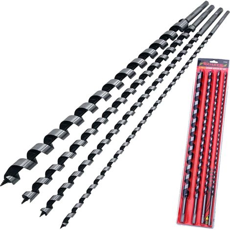 Neilsen 4pc 600mm Long Auger Wood Woodworking Bit Set 8mm 12mm 16mm 24mm