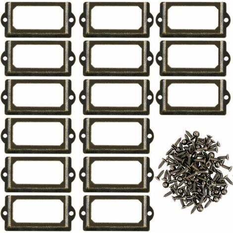 Lot de 15 porte-étiquettes en métal avec vis pour bureau, bibliothèque, bibliothèque, étagères, bronze, taille 70 x 33 mm (1/4)