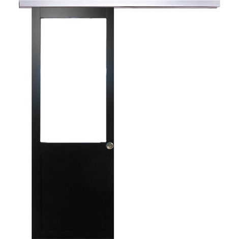 Porta scorrevole nera da officina H204 x L73 senza montante + binario in alluminio e 2 gusci (1/4)