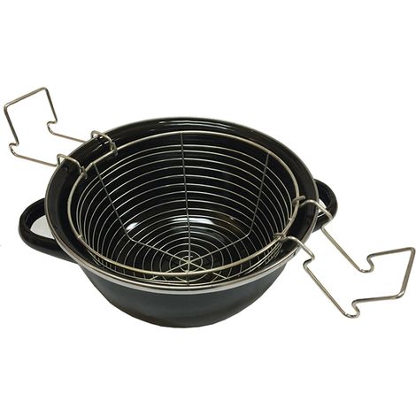 MAGEFESA freidora cestillo 20 cm black , Freidora con cestillo 20 cm Black Cazuela freidora de 20cm modelo Black de acero vitrificado con asas, fondo difusor y triple capa anti (1/3)