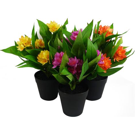 3x 18cm Artificial Freesia Plants Pink, Orange, Yellow Flowering (1/5)
