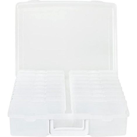 Boîte de rangement photo,Étui de transport en plastique avec poignée,Comprend 16 pochettes intérieures,Dimensions : 37,5 x 30 x 13 cm (1/5)