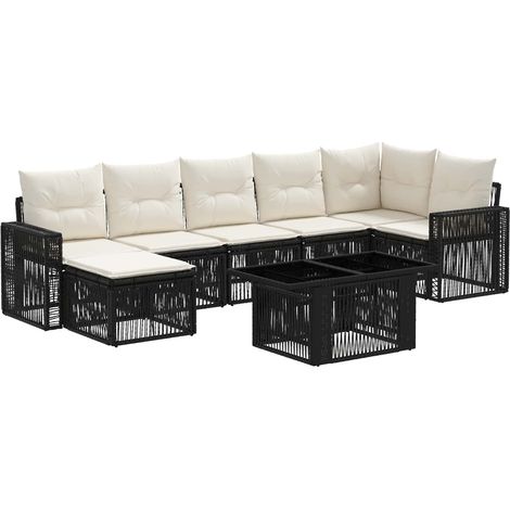 Set Divano da Giardino 8 pz Nero e Bianco Crema polyrattan vidaXL (1/5)